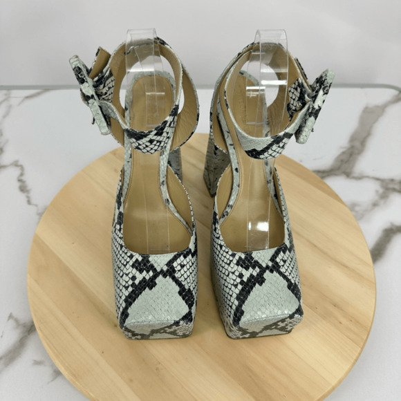 Bottega Veneta Snake Embossed Leather Platform Heels Tower Square Toe Pumps Sz40 - Picture 7 of 15